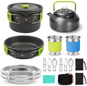 Camping Cooker Outdoor Teapot Combination Picnic Pot Set (Color: Green)