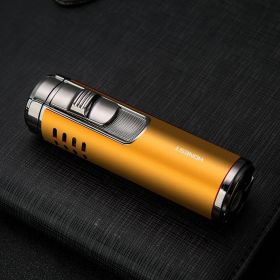 Cylindrical Metal Inflatable Four-straight Cigar Lighter (Color: Gold)