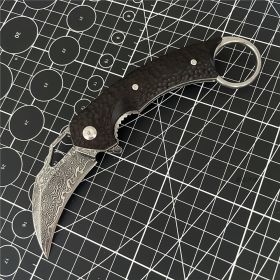Damascus Patterned Steel Folding Knife (Color: Black)