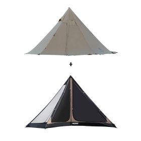 Waterproof Outdoor Camping Chimney Tent (Option: Brown-Including inner tentrod)