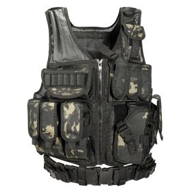 Outdoor Military Fan Summer Mesh Breathable Training Vest Multi-functional Tactical Vest (Option: Black CP)
