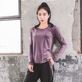 Large Size Quick-drying Slimming Yoga Exercise Running Long Sleeve (Option: Purple-L)