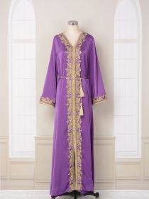 Muslim Fashion Dress Ethnic Style (Option: Purple-M)