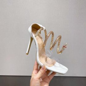 Metal Serpentine Surround Square Head Stiletto Sandals Women (Option: White-35)